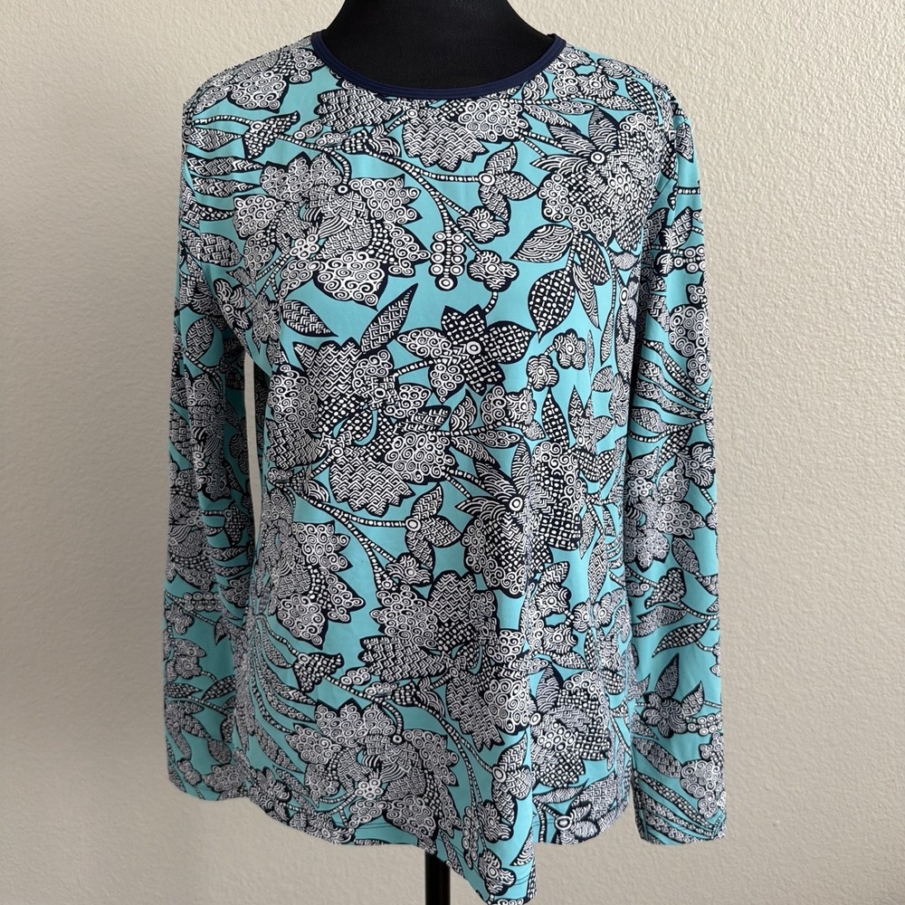 Lands' End Swim Sun Shirt Rash Guard Top Blue Medium Long Sleeve Nylon